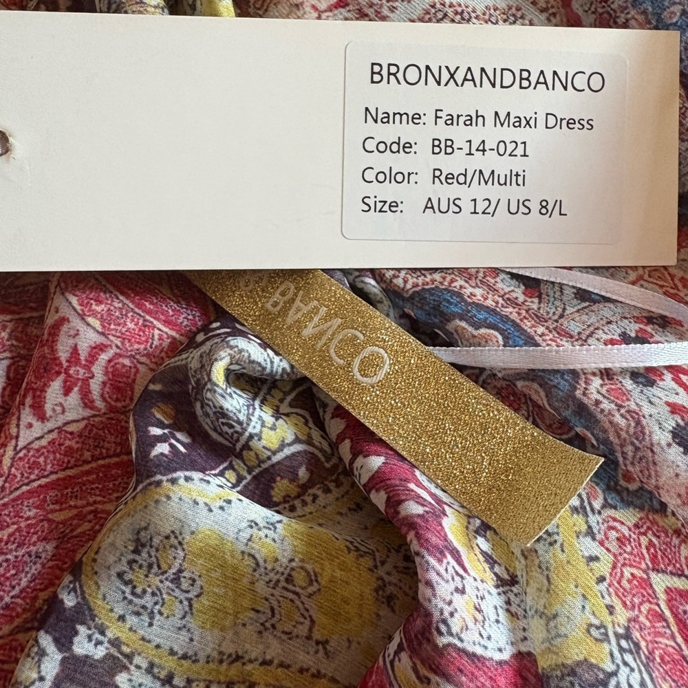 NWT Bronx and Banco Farah Maxi Dress - Red/Multi - Size: US 8/L - Picture 6 of 9